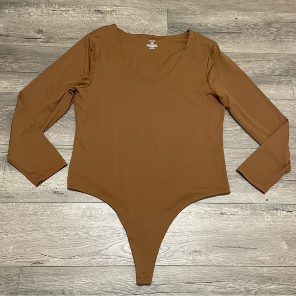 Nuuds Women’s Scoop Neck BodySuit Long Sleeve Brown Size XXL - Picture 1 of 8